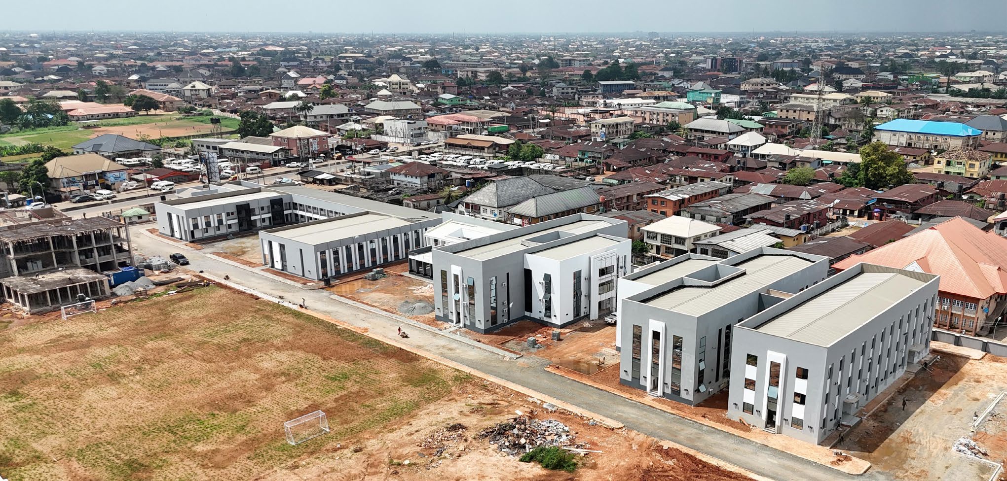 Aerial view of the completed Iyaro Education Hub campus in Benin City